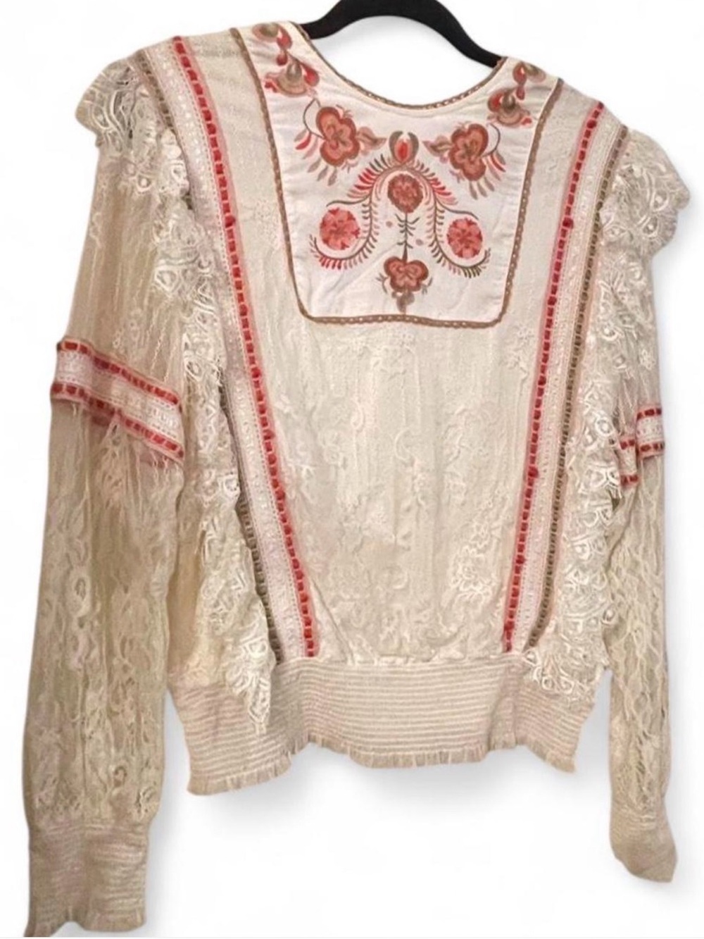 Anthropologie Bl^nk London Kiyana Lace Embroidered Blouse - Ivory Coral - Medium - Picture 4 of 8